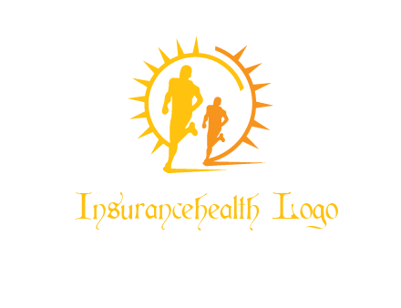 sun behind athletes or men jogging fitness logo