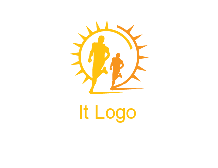 sun behind athletes or men jogging fitness logo