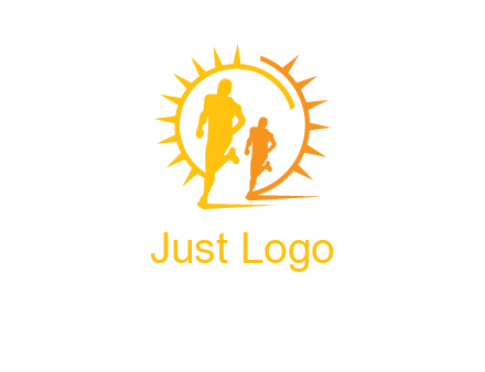 sun behind athletes or men jogging fitness logo