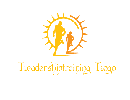 sun behind athletes or men jogging fitness logo