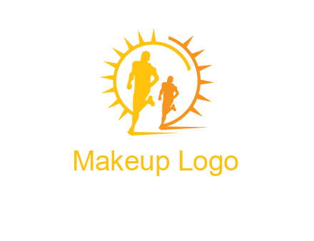 sun behind athletes or men jogging fitness logo