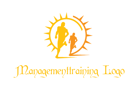 sun behind athletes or men jogging fitness logo