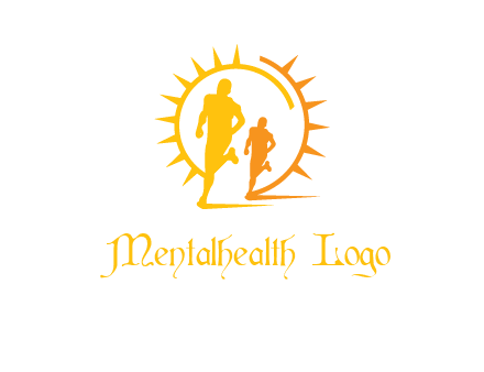 sun behind athletes or men jogging fitness logo