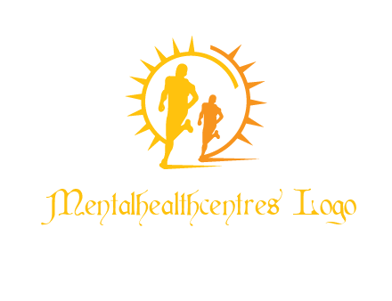 sun behind athletes or men jogging fitness logo