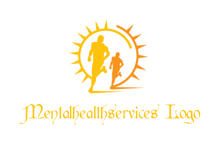 sun behind athletes or men jogging fitness logo
