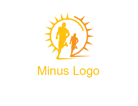 sun behind athletes or men jogging fitness logo