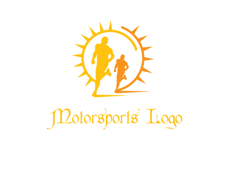 sun behind athletes or men jogging fitness logo