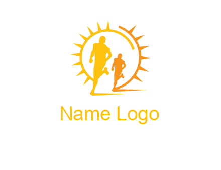 sun behind athletes or men jogging fitness logo