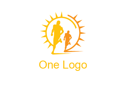 sun behind athletes or men jogging fitness logo