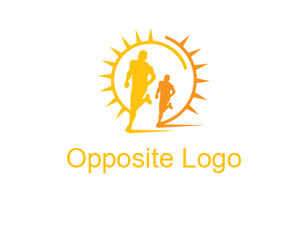 sun behind athletes or men jogging fitness logo