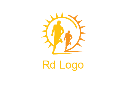 sun behind athletes or men jogging fitness logo