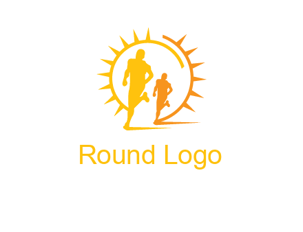 sun behind athletes or men jogging fitness logo