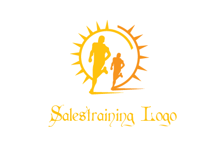 sun behind athletes or men jogging fitness logo