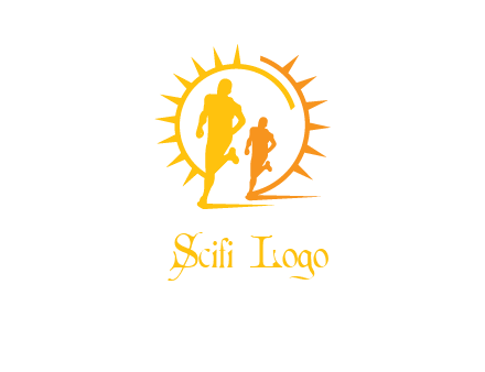sun behind athletes or men jogging fitness logo