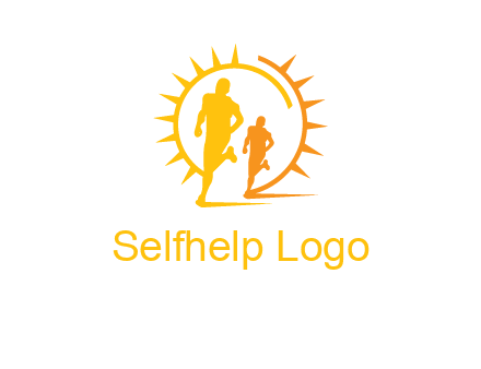 sun behind athletes or men jogging fitness logo