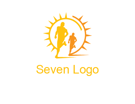 sun behind athletes or men jogging fitness logo