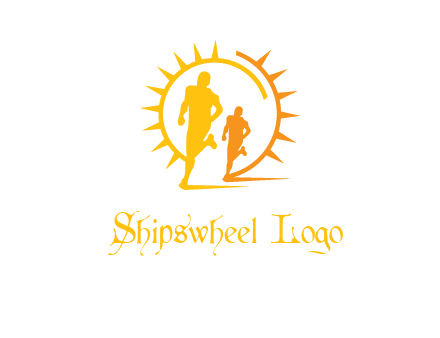 sun behind athletes or men jogging fitness logo