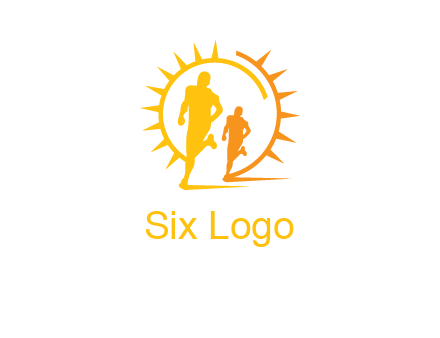 sun behind athletes or men jogging fitness logo