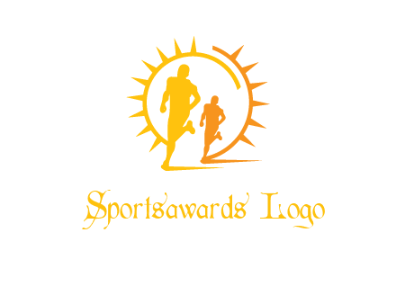 sun behind athletes or men jogging fitness logo
