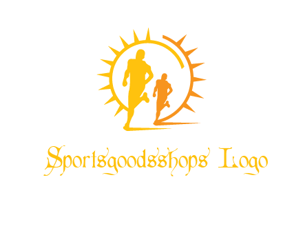 sun behind athletes or men jogging fitness logo