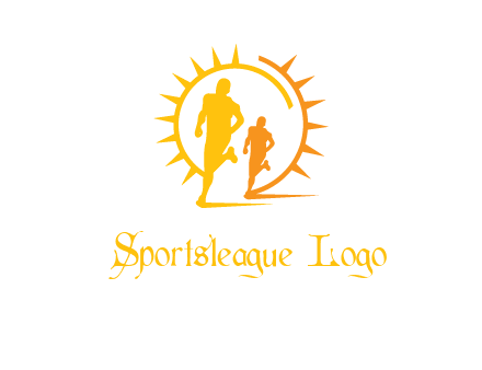 sun behind athletes or men jogging fitness logo