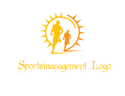 sun behind athletes or men jogging fitness logo