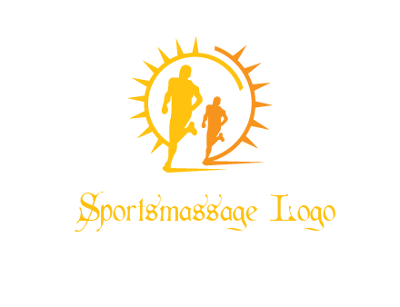 sun behind athletes or men jogging fitness logo