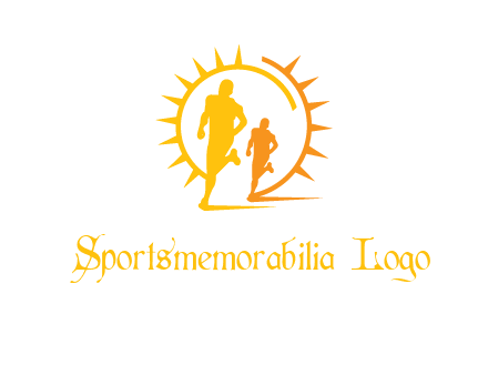 sun behind athletes or men jogging fitness logo