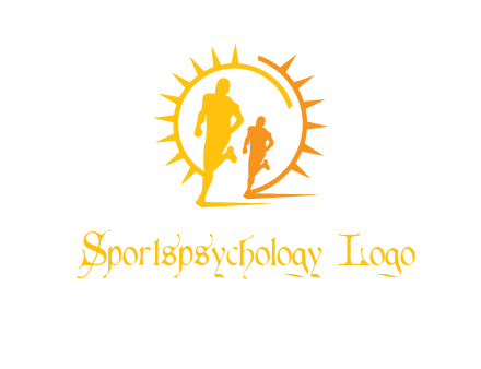 sun behind athletes or men jogging fitness logo