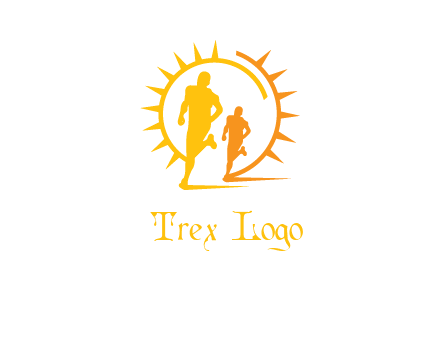 sun behind athletes or men jogging fitness logo