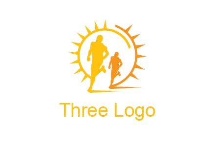 sun behind athletes or men jogging fitness logo