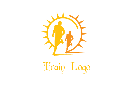 sun behind athletes or men jogging fitness logo
