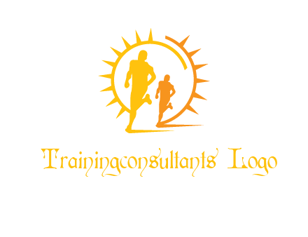 sun behind athletes or men jogging fitness logo