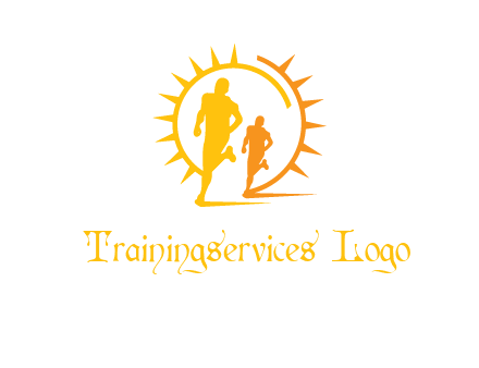 sun behind athletes or men jogging fitness logo