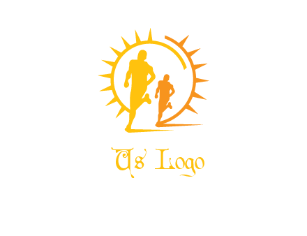 sun behind athletes or men jogging fitness logo