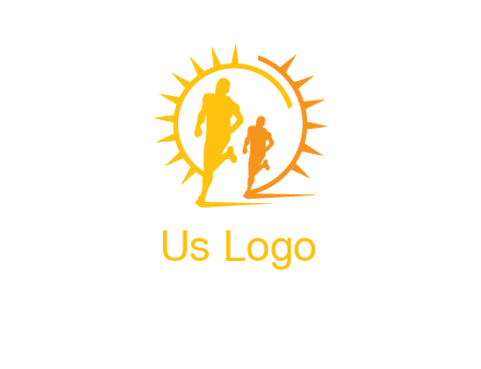 sun behind athletes or men jogging fitness logo