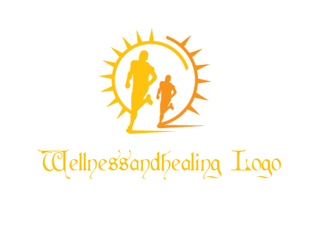 sun behind athletes or men jogging fitness logo