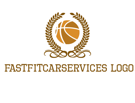 basketball inside a wreath logo