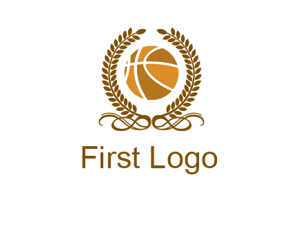 basketball inside a wreath logo