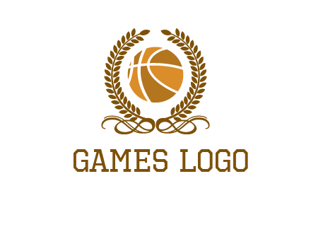 basketball inside a wreath logo