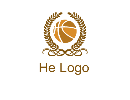 basketball inside a wreath logo
