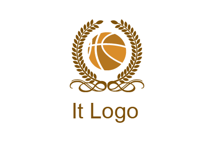 basketball inside a wreath logo