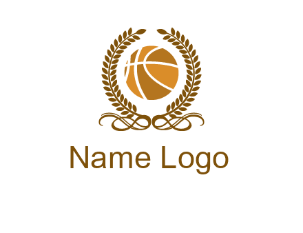 basketball inside a wreath logo