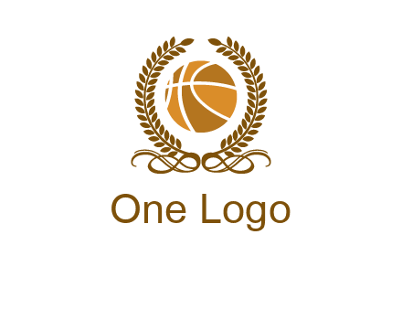 basketball inside a wreath logo