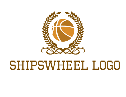 basketball inside a wreath logo