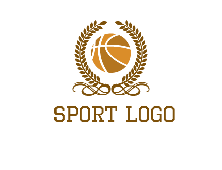 basketball inside a wreath logo