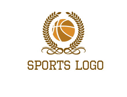basketball inside a wreath logo