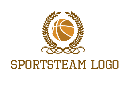 basketball inside a wreath logo