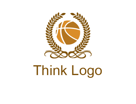 basketball inside a wreath logo