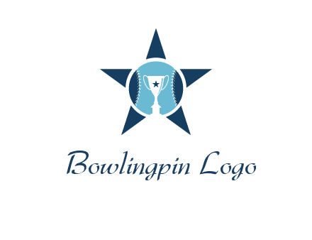 trophy or winning cup inside a baseball in a star logo